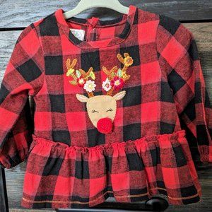 MUD PIE Buffalo Check reindeer pom pom 3-6M